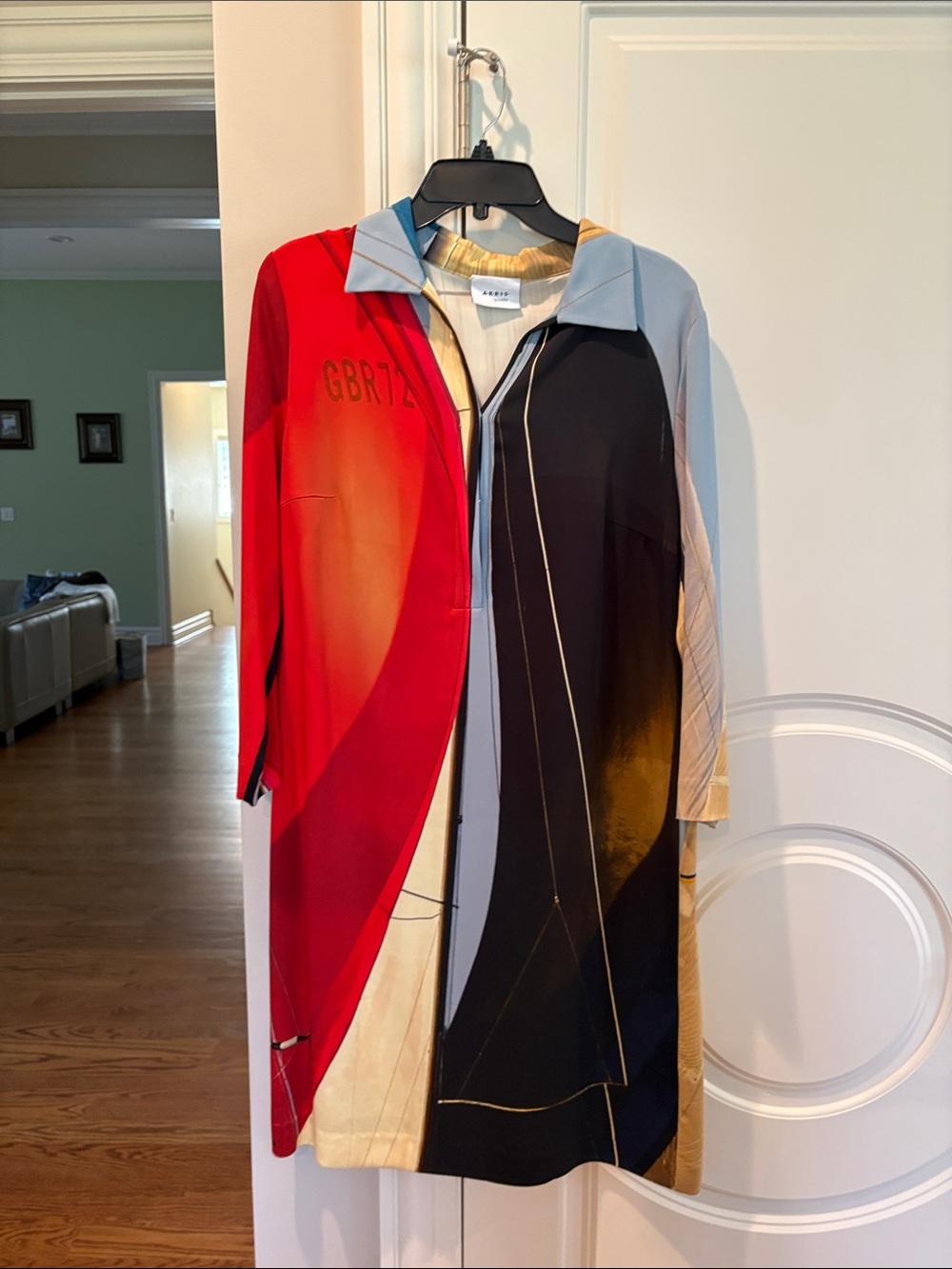 Akris Punto Colorblock Trench Coat in Red, Black, Gray & Cream
